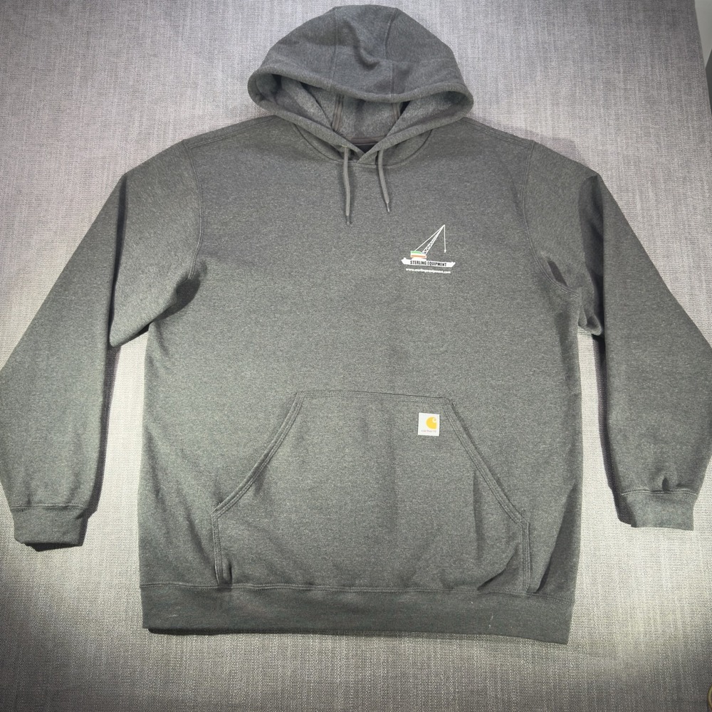Carhartt Hoodie Mens XL Gray Loose Fleece Pullover Sterling Equipment Graphic